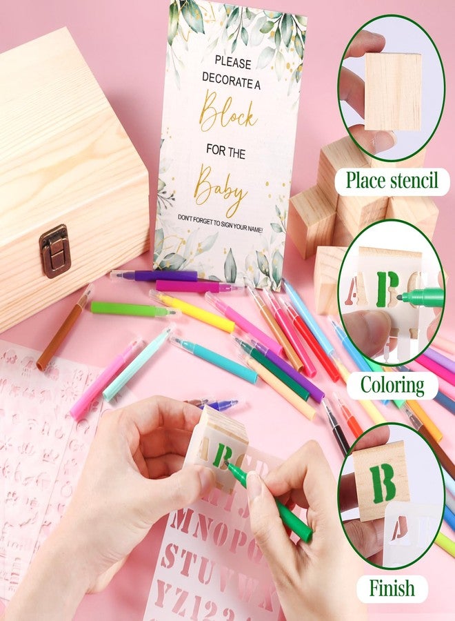 Draupnir 92 Pcs Fun Baby Shower Games Sign Kit Babies Coloring Blocks for Baby Shower, Wooden DIY Blank Blocks Freehand Painting with 36 Paint Markers - Image 5